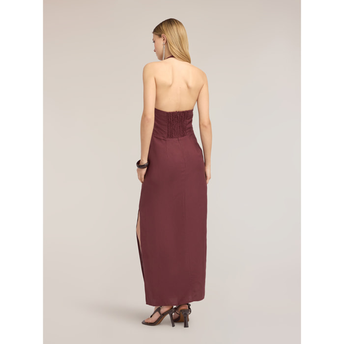 Motivi - Vestido largo en mezcla de lino con drapeado - Violeta