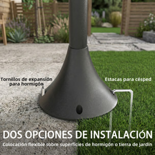 Farola Solar Exterior de Jardín con 3 Cabezales, Luz Solar de Exterior de Aluminio con Encendido/Apagado Automático, Impermeable IP44, para Terraza, Patio, 40x34,5x188 cm, Negro