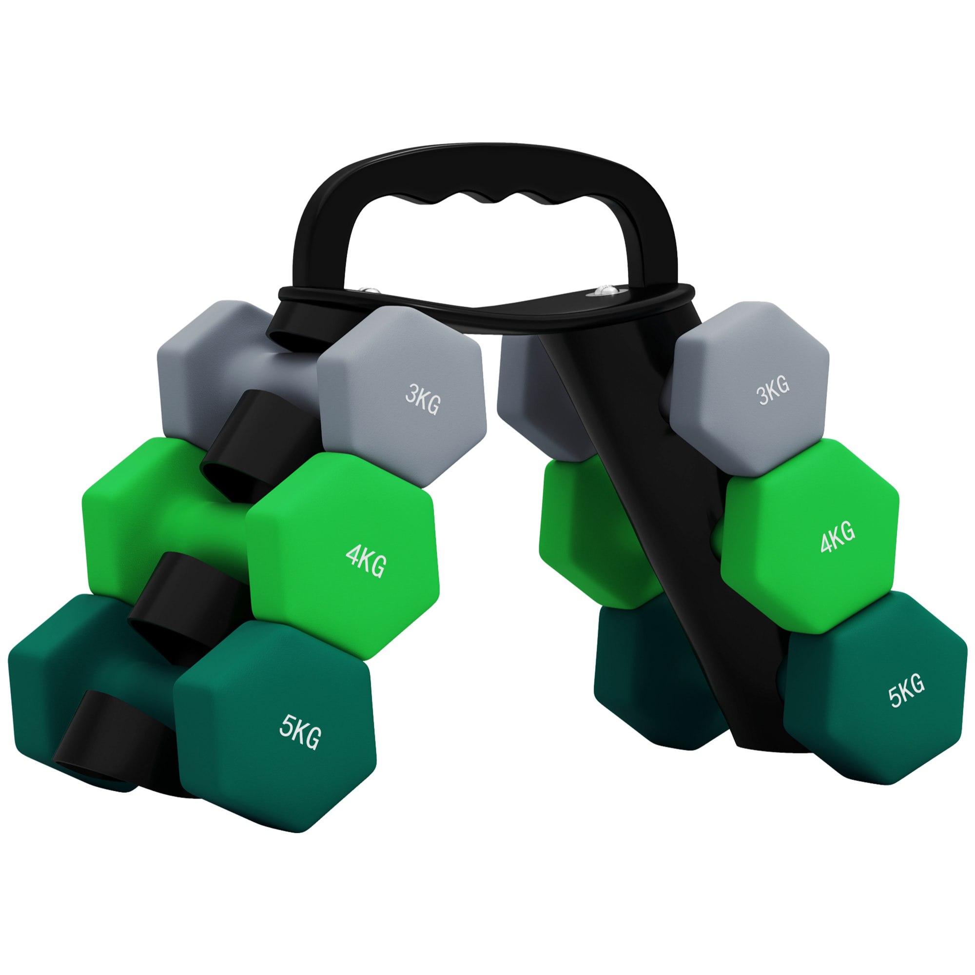 Juego de Mancuernas 2 x3kg 2 x4kg 2 x5kg Mancuernas Hexagonal con Soporte de Almacenamiento para Ejercicio Entrenamiento en Casa Gimnasio Multicolor