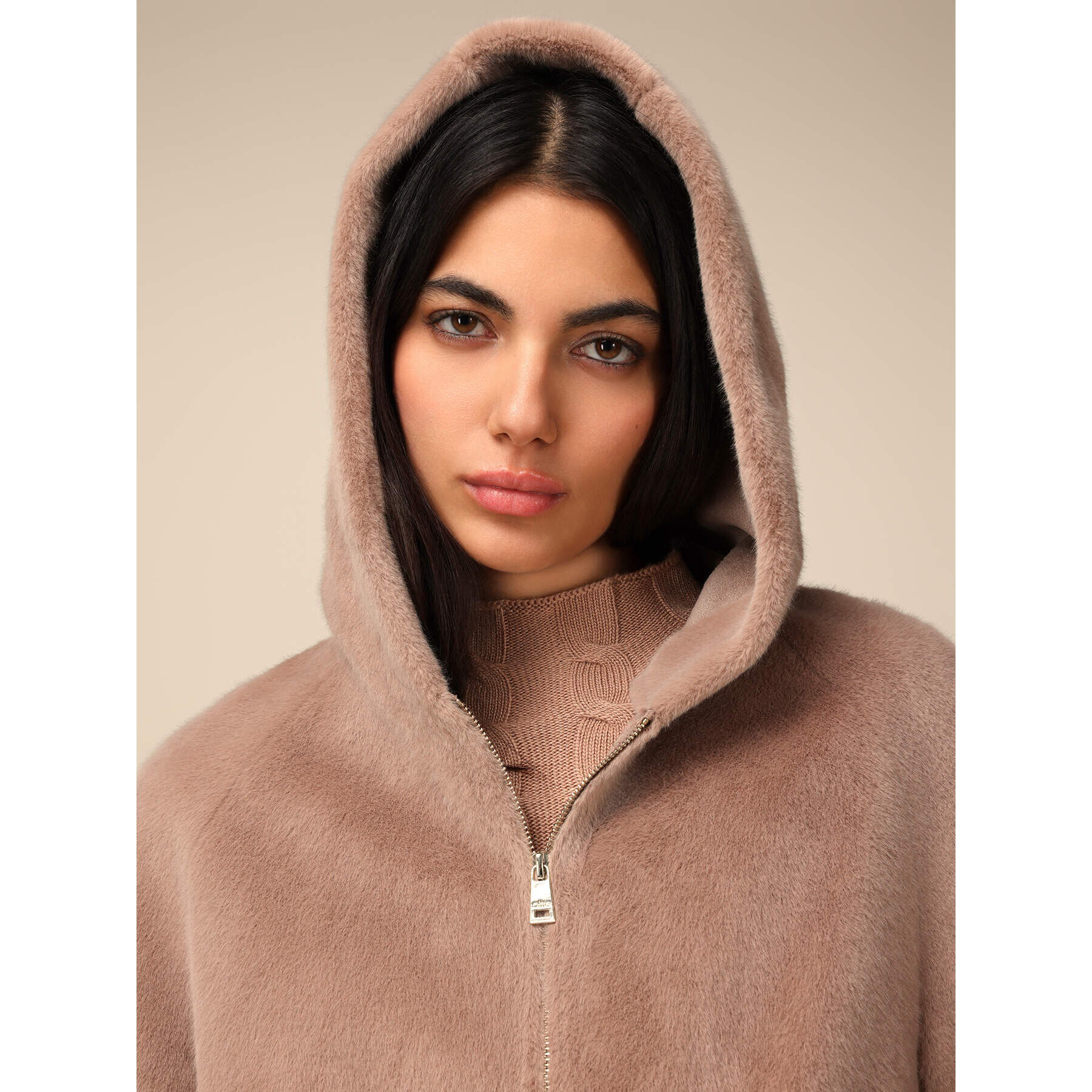 Oltre - Teddy jacket with hood - Beige