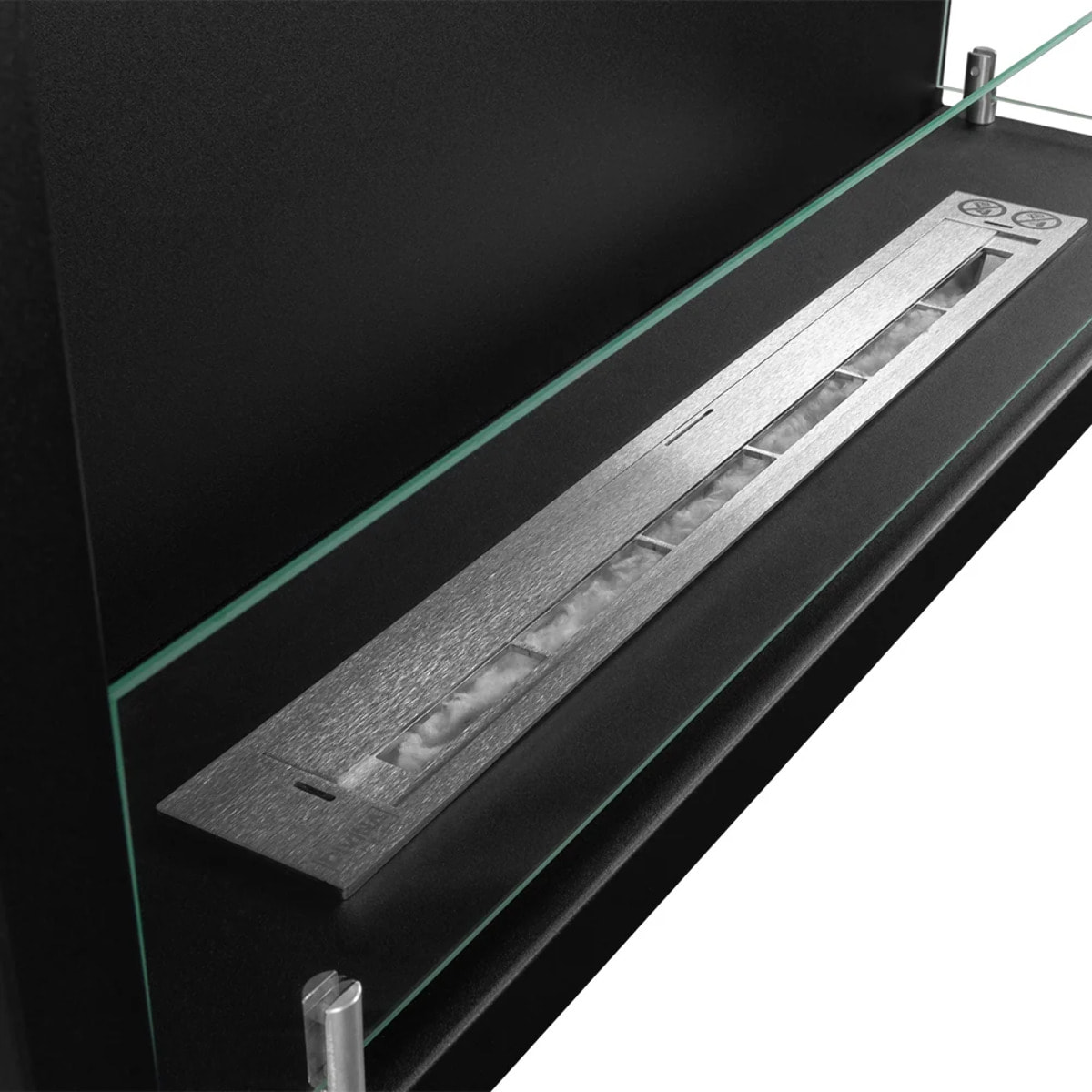 Sutri 90 - Camino a Bioetanolo da Incasso Angolare Destro 90x45x22,4 cm con Bruciatore 1,5lt in Acciaio