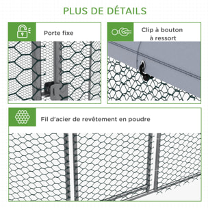 Enclos poulailler chenil 5 m² - parc grillagé dim. 2,8L x 2,45l x 2,46H m - entièrement couvert - acier oxford gris