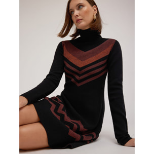 Motivi - Vestido corto de punto con motivo chevron - Negro
