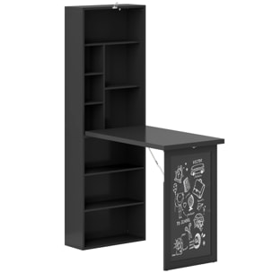 Bureau mural pliable table murale rabattable suspendue sur pied avec bibliothèque tableau à craie intégré noir