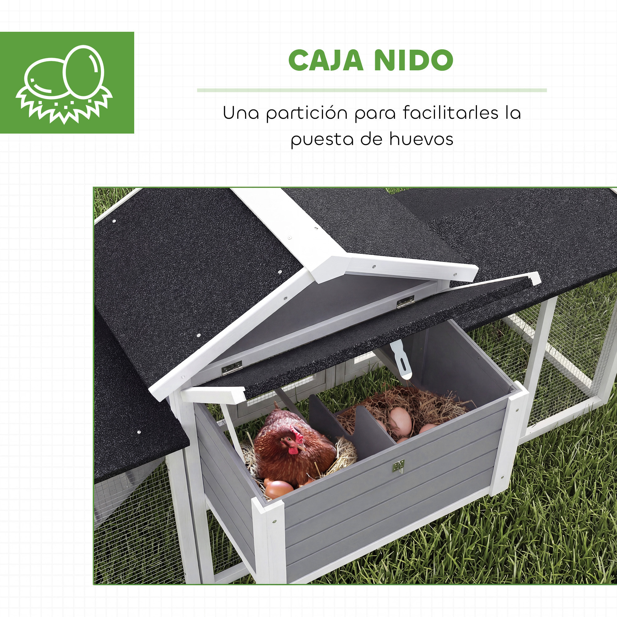 Gallinero para Exterior Grande de Madera, 204x85x93 cm, Gallinero con Caja de Anidación, Corral, Bandeja Extraíble, Techo Impermeable, Rampa y Percha, Jaula para Conejos, Patos, Gris