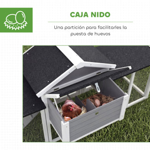 Gallinero para Exterior Grande de Madera, 204x85x93 cm, Gallinero con Caja de Anidación, Corral, Bandeja Extraíble, Techo Impermeable, Rampa y Percha, Jaula para Conejos, Patos, Gris