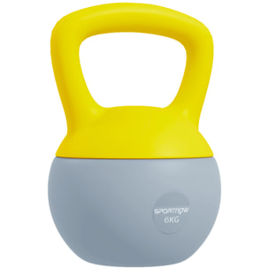 Kettlebell 6 Kg - prise ergonomique - entraînement musculaire & haltérophilie - PVC gris jaune