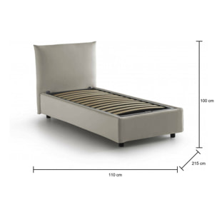 Letto singolo Clarissa, Letto contenitore con rivestimento in tessuto, 100% Made in Italy, Apertura frontale, adatto per materasso Cm 80x190, Beige