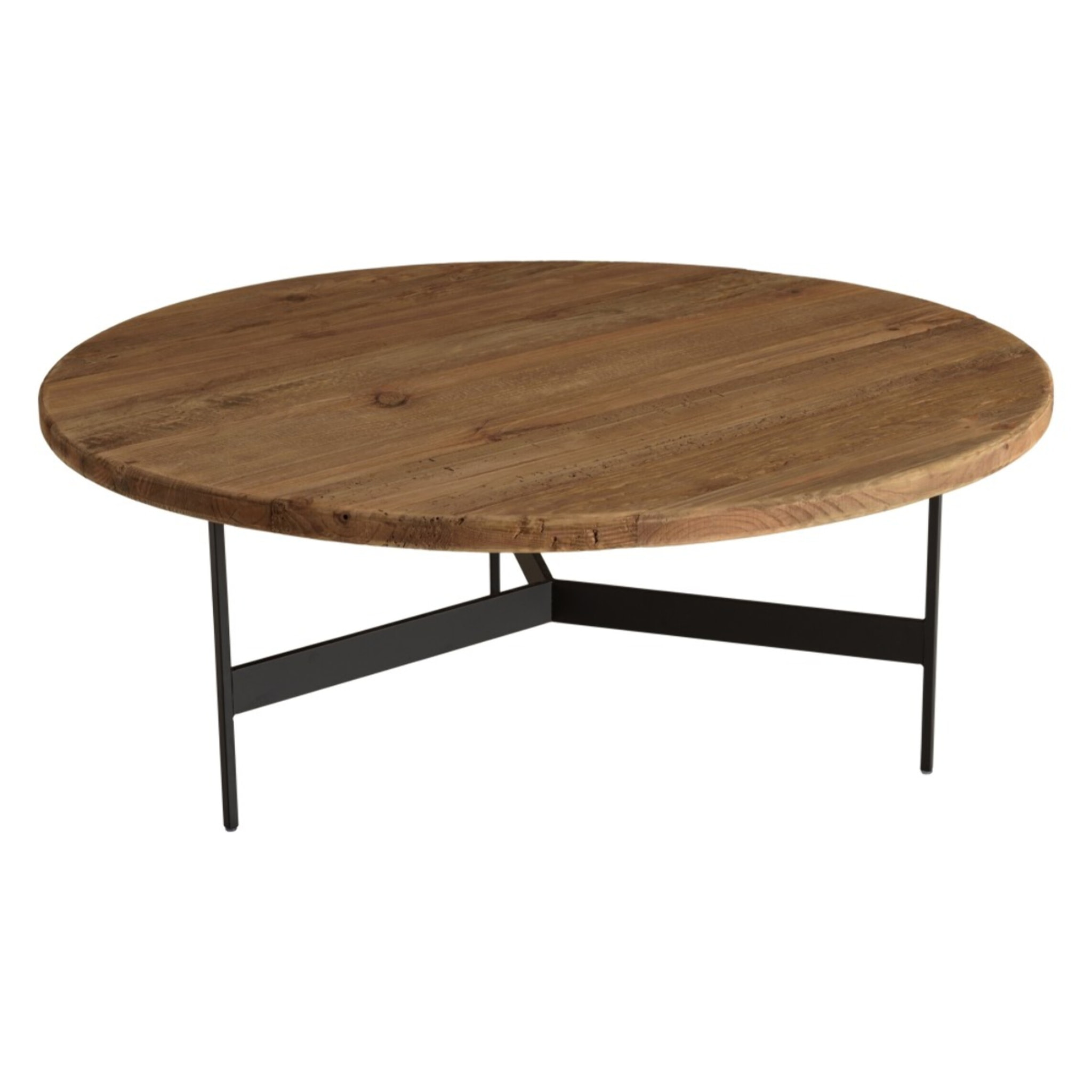 DANDY - Table basse ronde 90x90cm bois Pin recyclé et pieds métal noir