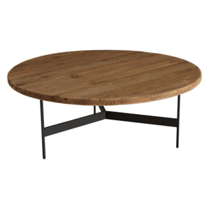 DANDY - Table basse ronde 90x90cm bois Pin recyclé et pieds métal noir