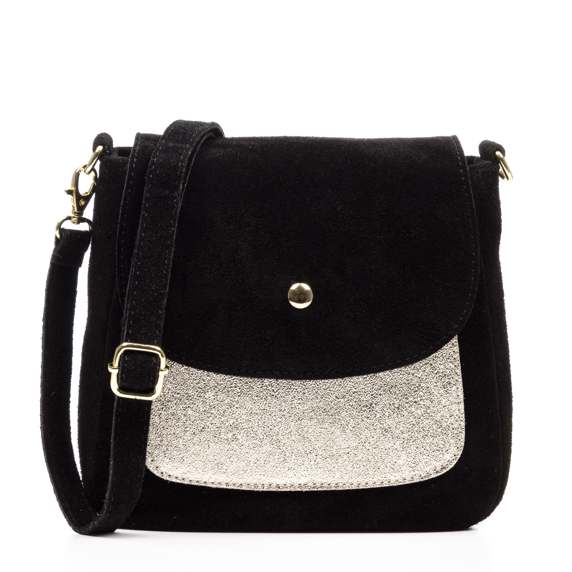 Altissimo bolso bandolera mujer. Piel auténtica Gamuza combinada con Gamuza Lacada brillante.