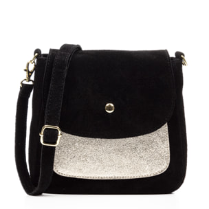 Altissimo bolso bandolera mujer. Piel auténtica Gamuza combinada con Gamuza Lacada brillante.