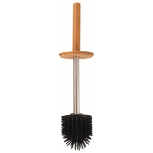 Brosse wc avec support Acier & Bambou ADONIS Blanc mat - Poils résistants en silicone Spirella