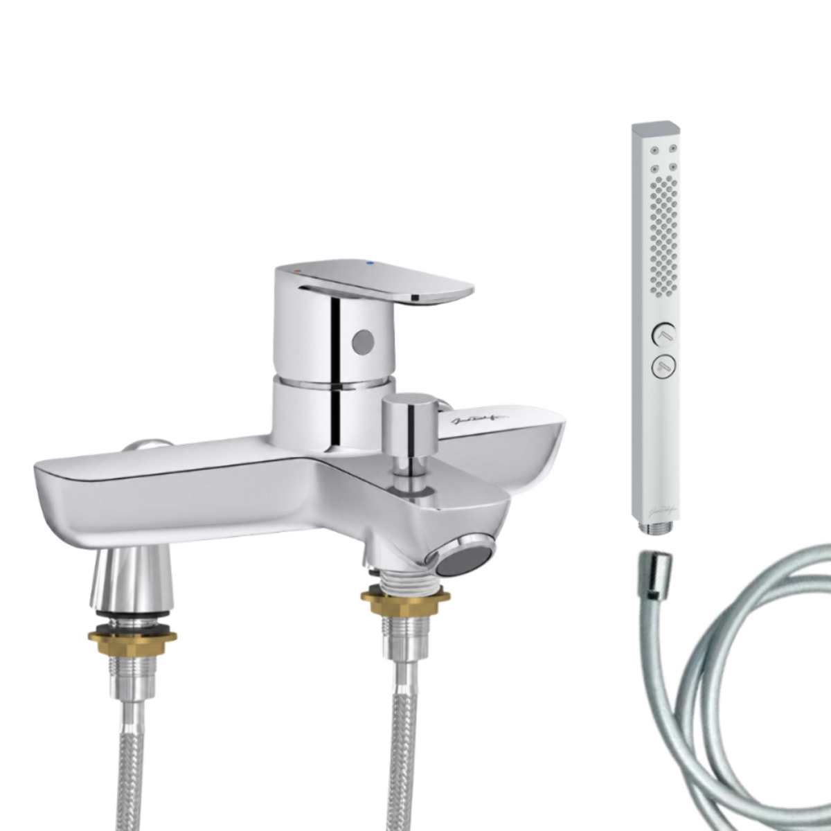 Mitigeur baignoire July+ + pommeau de douche Shift+ carré + flexible de douche lisse + colonnettes Idro'Flex
