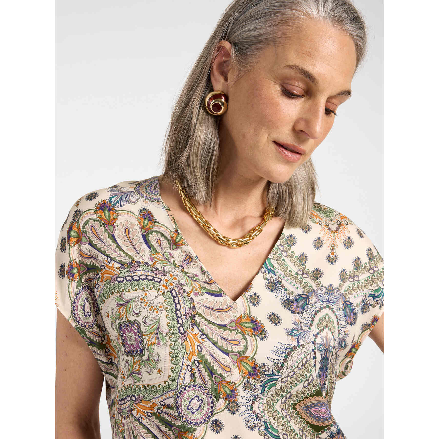 Elena Mirò - Blusa in viscosa stampata con scollo a V - Beige
