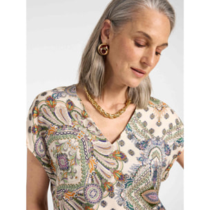 Elena Mirò - Blusa in viscosa stampata con scollo a V - Beige