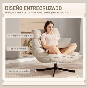 Sillón Giratorio Moderno, Butaca de Salón con Base de Cruz, Tapizado en Chenilla Impermeable, Asiento Extra Ancho y Patas de Acero, Sillón Relax para Sala de Estar, Dormitorio, Blanco Crema