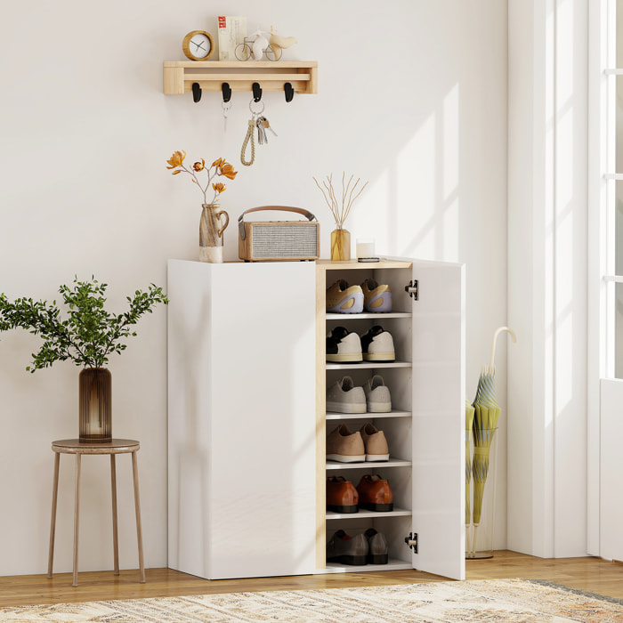 Zapatero de 6 Niveles con 2 Puertas en Blanco Brillo, Zapatero Entrada Recibidor con Cierre Suave y Estantes Ajustables, para 18 Pares de Zapatos, 70x33,5x95 cm Blanco