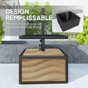 Pied de parasol design table basse d'appoint - plateau, étagère, roulettes - HDPE effet bois noir
