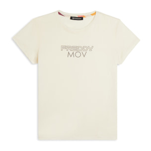 T-shirt Regular con Stampa Metallizzata