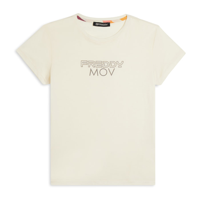 T-shirt Regular con Stampa Metallizzata