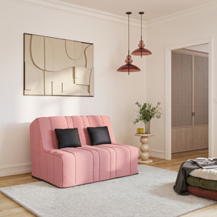 Banquette convertible Gaia, matelas Simmons, 160 x 200 cm, 2 coussins offerts, Rose