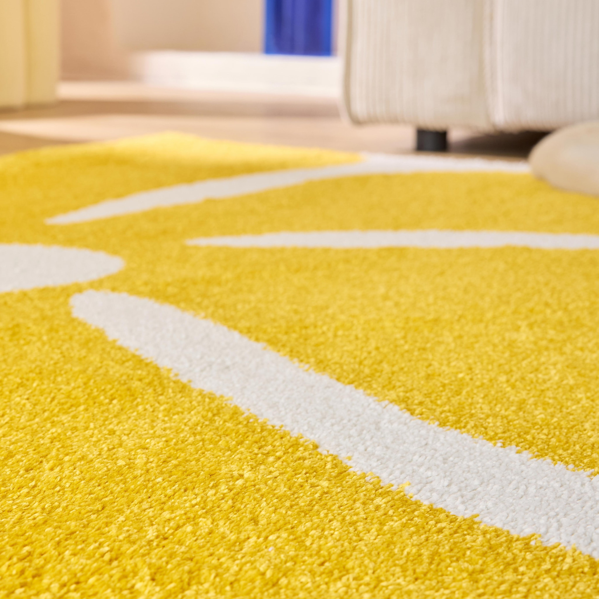 GROOVY - Tapis rétro coloré à motif fleur - Confortable et moelleux - Jaune
