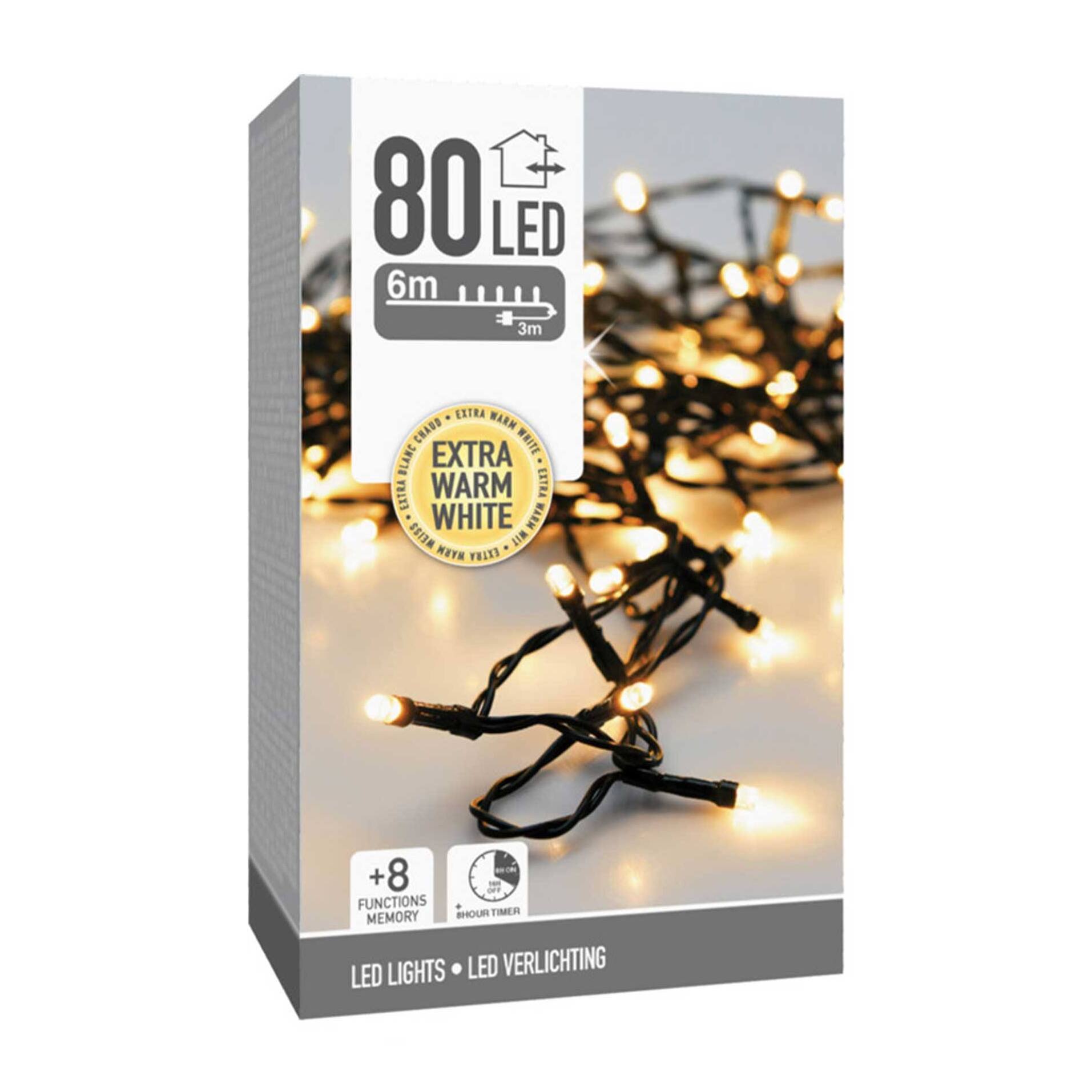 guirnalda con 80 luces led blanco cálido con 8 funciones y temporizador - 3 metros