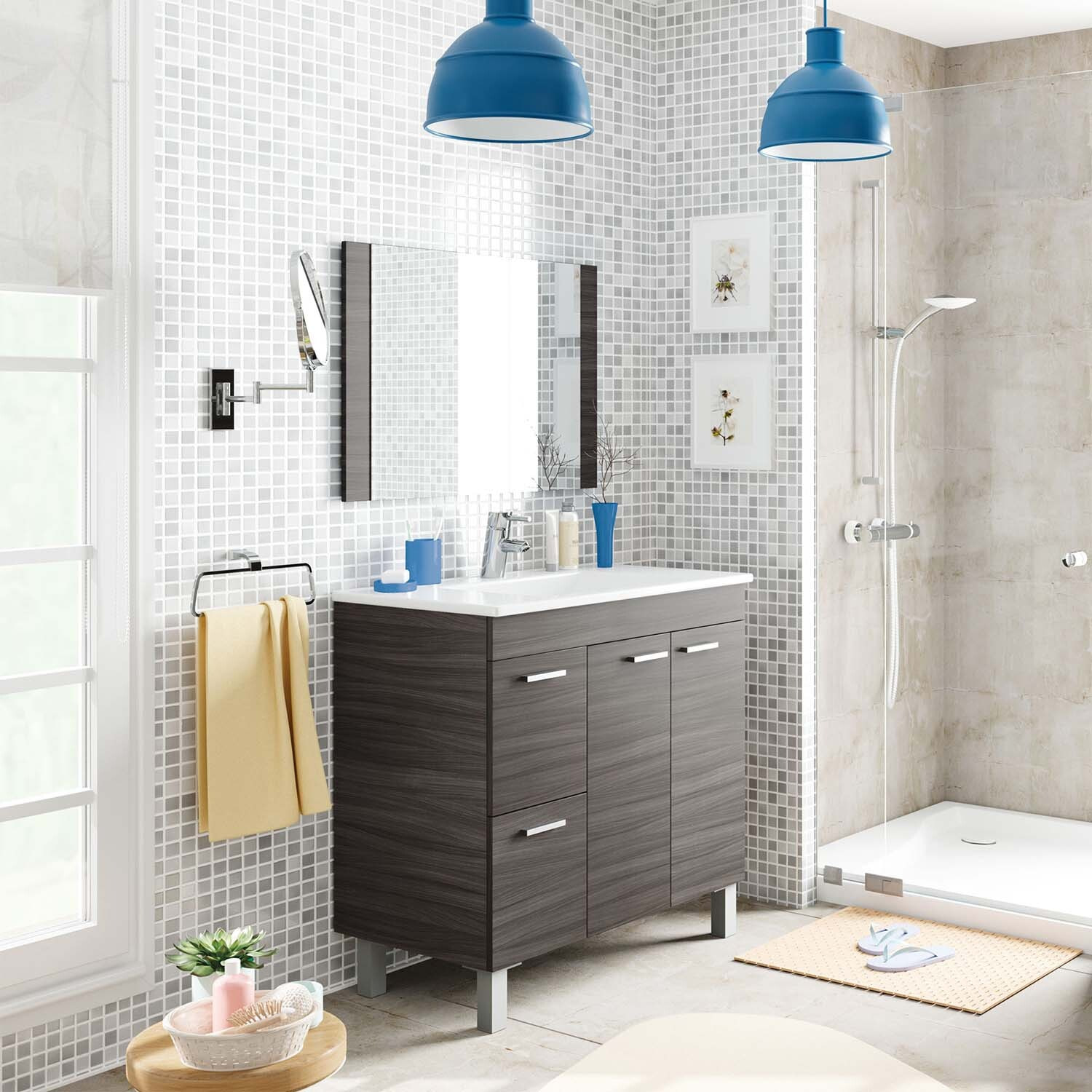 Mueble baño adam 2p2c 80cm gris ceniza con espejo, sin lavabo