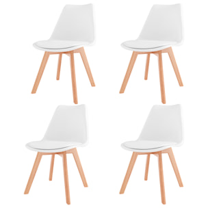 Set Di 4 Sedie Per Sala Da Pranzo Ufficio Con Gambe Faggio Legno Massello Massiccio Stile Nordico Scandinavo Seduta Imbottita Soggiorno Sala Bianco