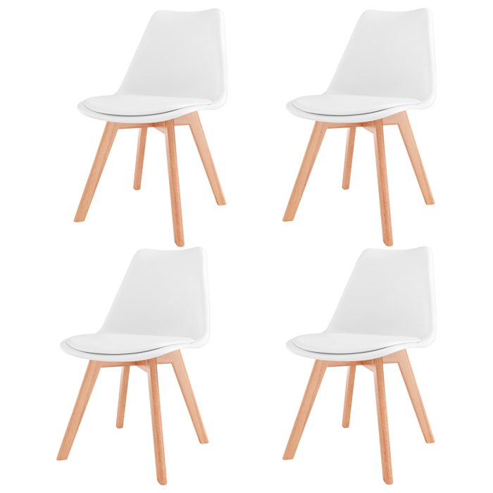 Set Di 4 Sedie Per Sala Da Pranzo Ufficio Con Gambe Faggio Legno Massello Massiccio Stile Nordico Scandinavo Seduta Imbottita Soggiorno Sala Bianco