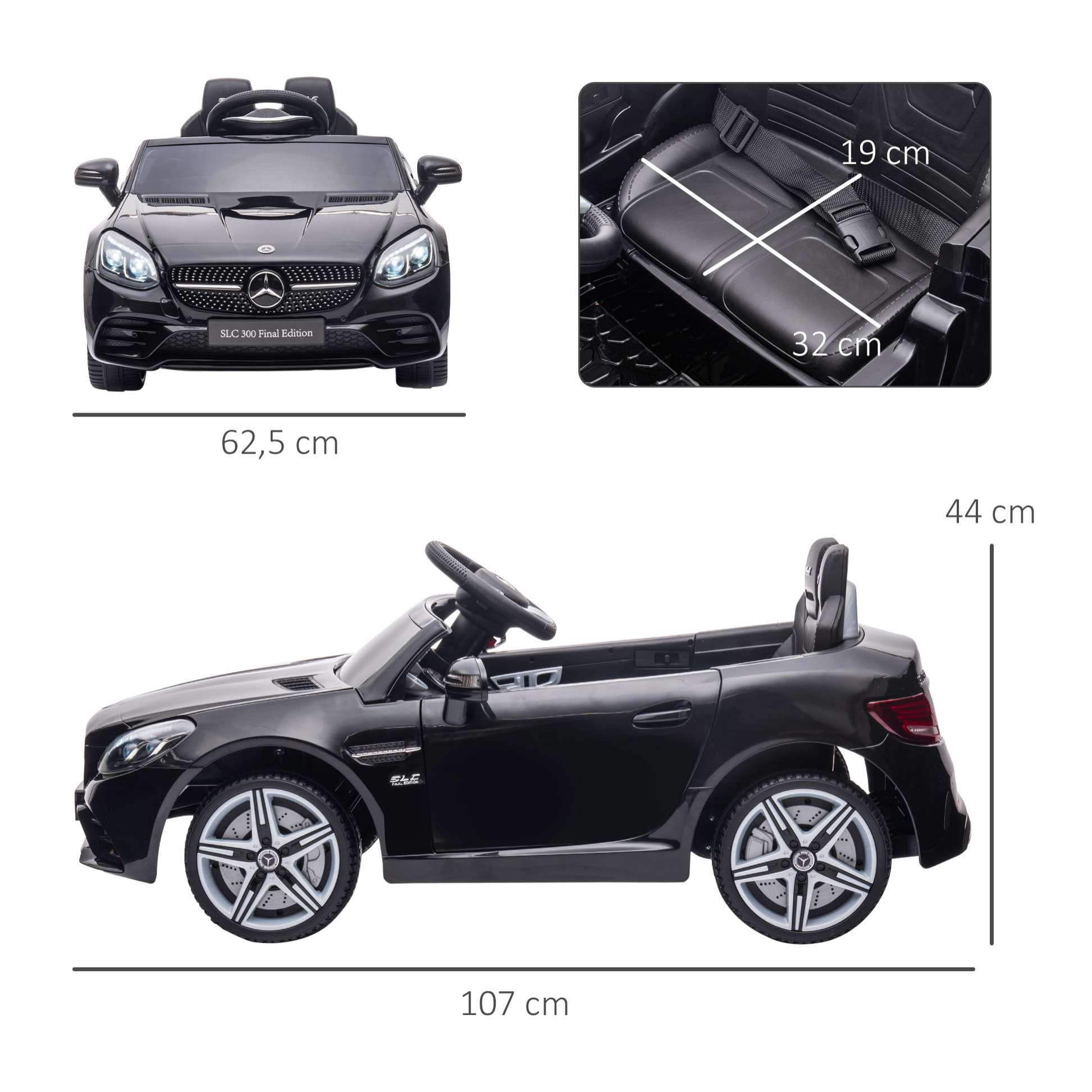 Coche Eléctrico para Niños de +3 Años Mercedes SLC 300 Coche Eléctrico con Batería 12V Carro Eléctrico Infantil con Mando a Distancia Faros LED Bocina Música Negro