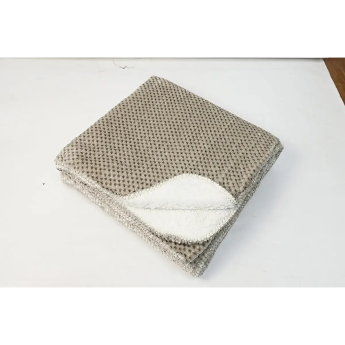 Plaid flanelle effet sherpa Lyno beige lin 170x130cm