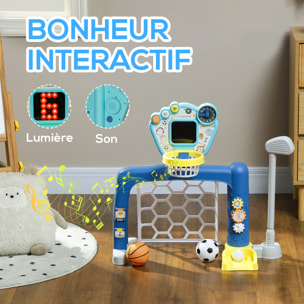 Jeux sportifs 3 en 1 enfant 18-48 mois - foot, basket, golf - effets lumineux sonores bleu