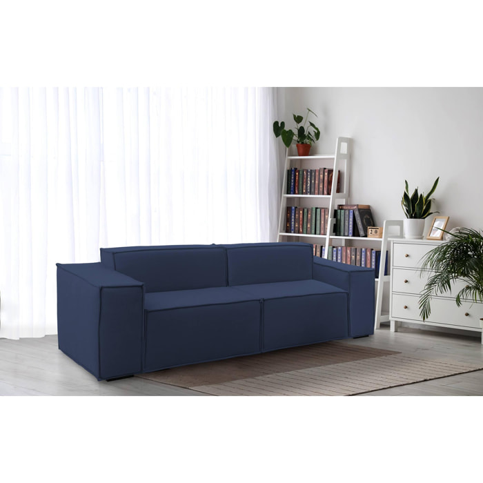 Divano fisso Paola, Divano componibile a 2 posti lineare, 100% Made in Italy, Sofà moderno da soggiorno in tessuto, Cm 220x95h70, Blu