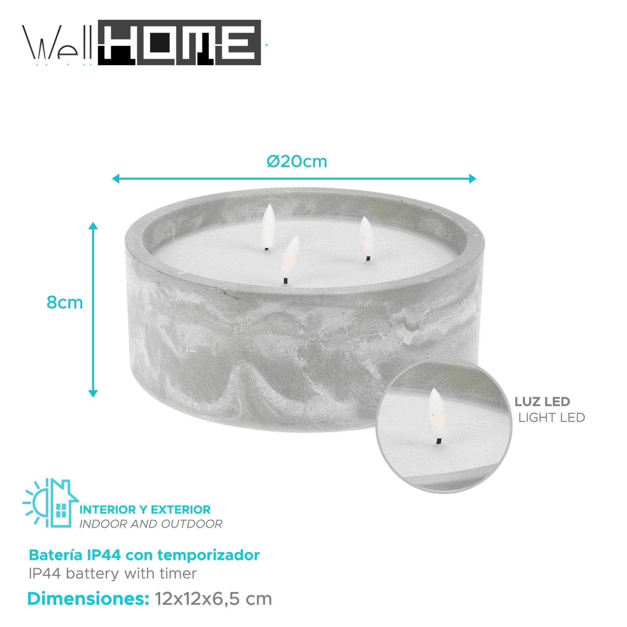 Well home - vela led formato redondo color gris ø20x8cm