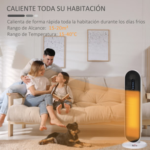 Calefactor Cerámico de Torre 1200W/2000W con Mando a Distancia Termostato Temporizador de 24H y Sistema Antivuelco para Sala de 20 m² 21x21x63,5 cm Blanco y Negro