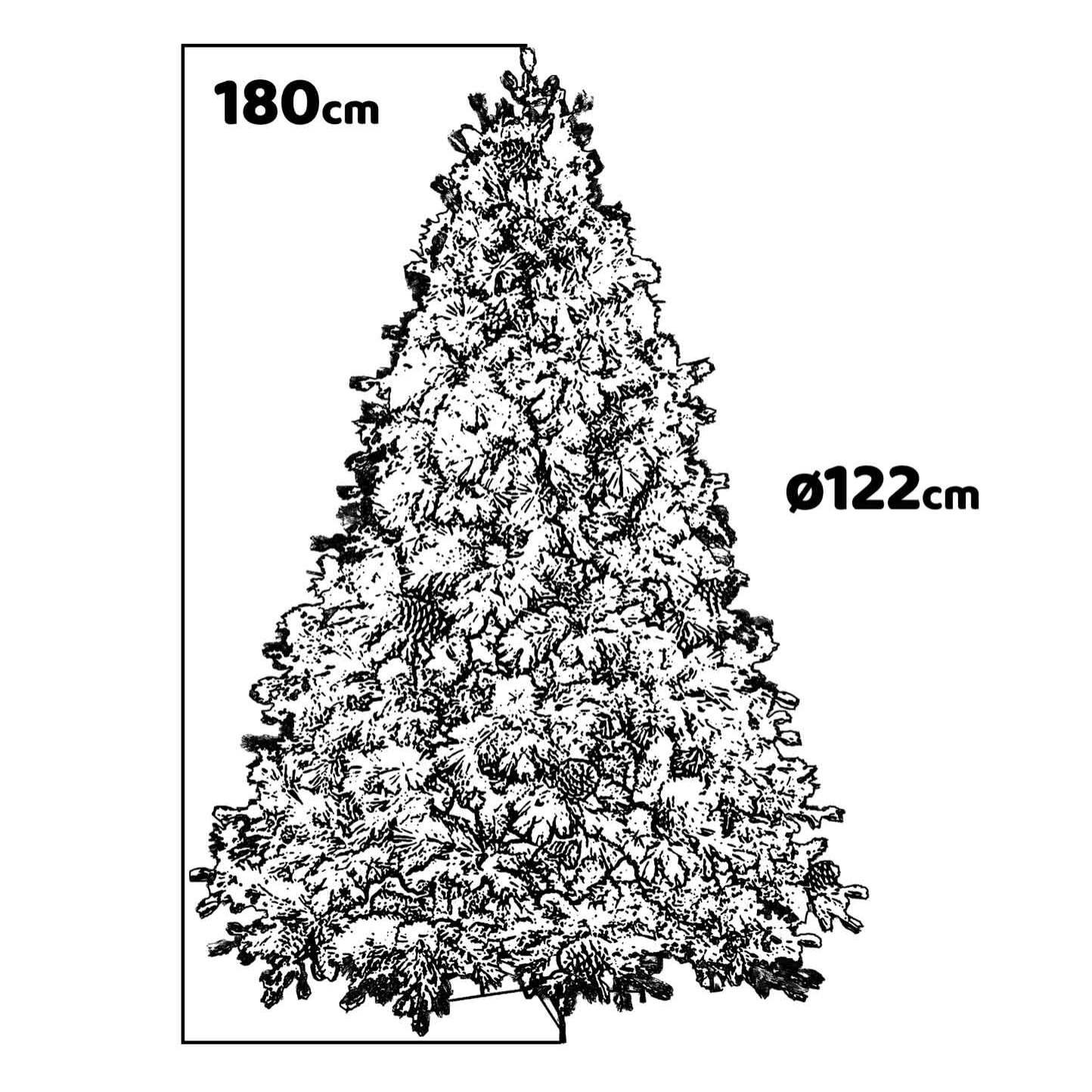 Luna - Albero di Natale con neve e pigne in PE PVC PP ø122x180H cm, 1517 rami