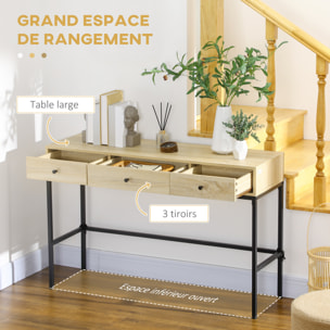Console design industriel 3 tiroirs structure piètement acier noir panneaux aspect bois clair
