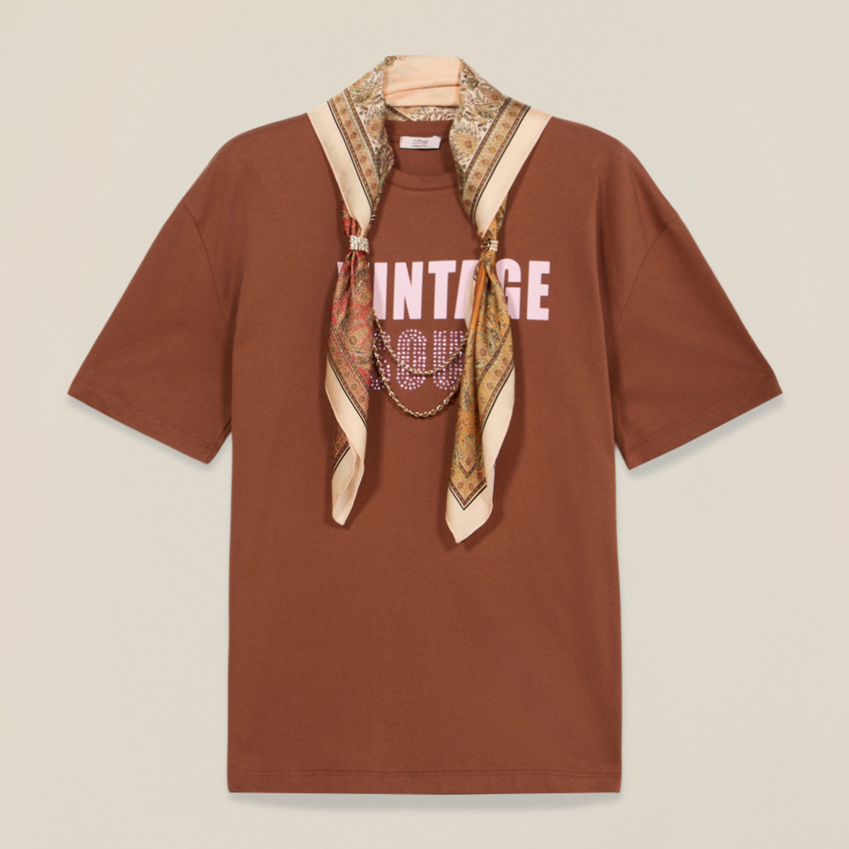 Oltre - Camiseta con pañuelo - Marrón