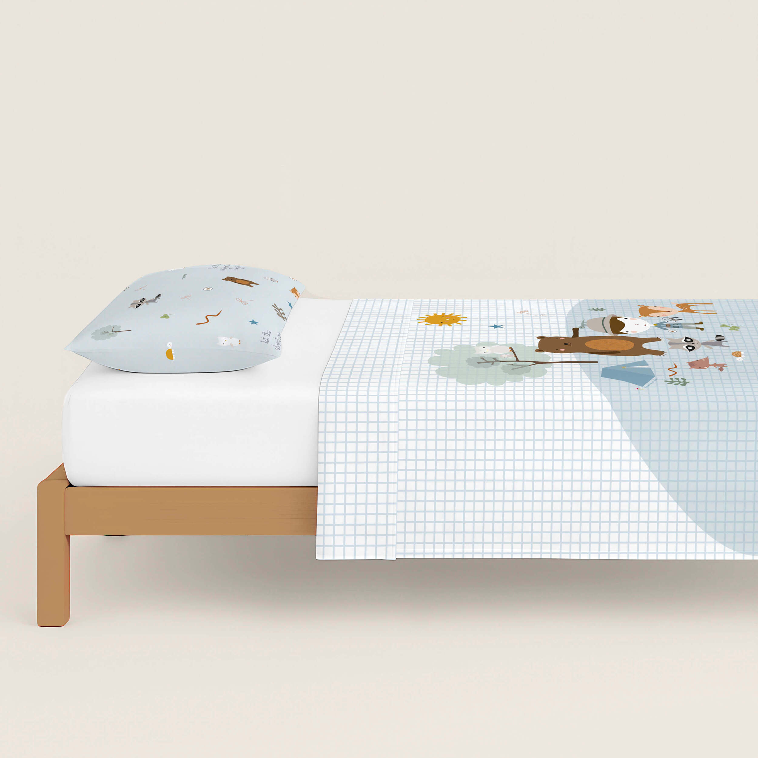 Funda Nórdica Estampada - Reversible - Infantil - Cierre Solapa - 100% Algodón - Incluye 1 Funda de Almohada - Aventura Bosque