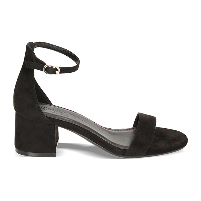 Sandalias con tacón negras de microfibra