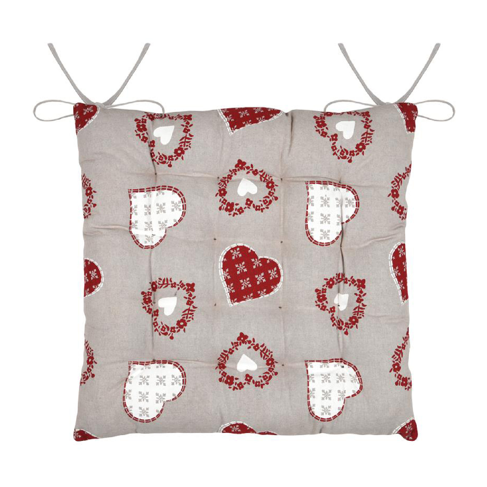 Galette de chaise coeurs esprit chalet en coton - Taupe