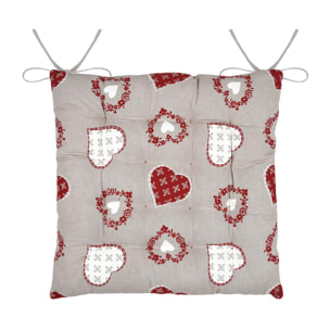 Galette de chaise coeurs esprit chalet en coton - Taupe
