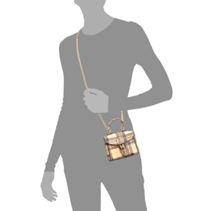 Annicco mini borsa a mano e a tracolla donna. Pelle autentica finitura Ruga stampata con motivo scozzese.