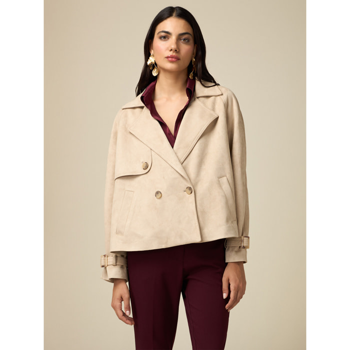 Oltre - Gabardina corta con cierre de doble botonadura - Beige