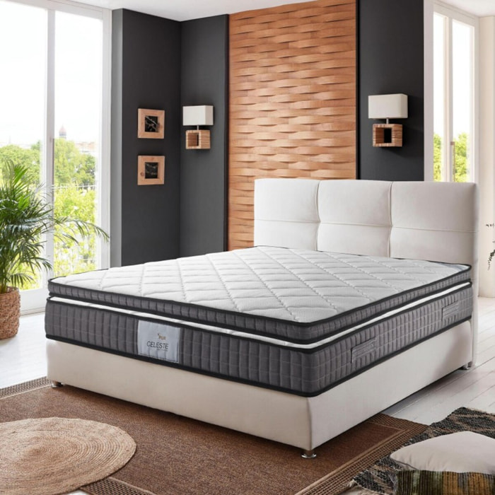 Matelas Céleste | Mémoire de forme et ressorts ensachés | 29 cm | Facilite la circulation sanguine