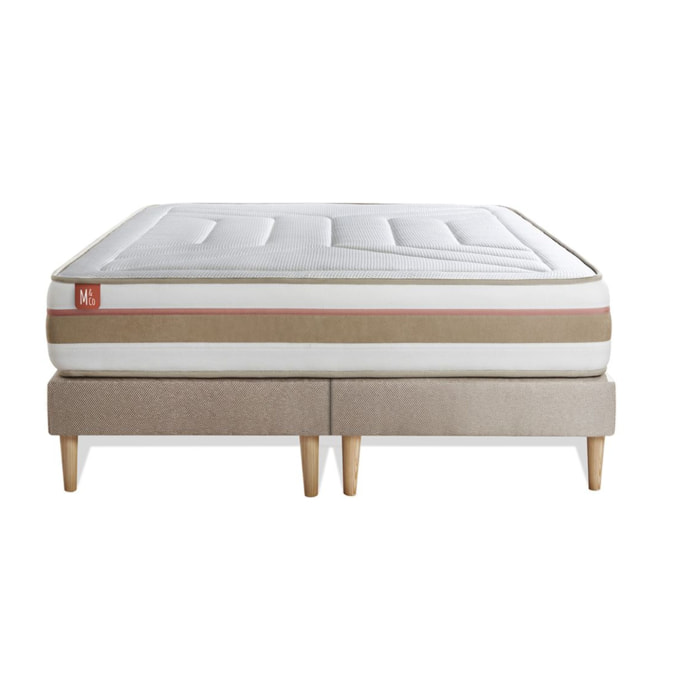 Ensemble Matelas Le Tendre - 28cm - Ressorts ensachés et mémoire de forme - Enveloppant - Sommier Tapissier Beige