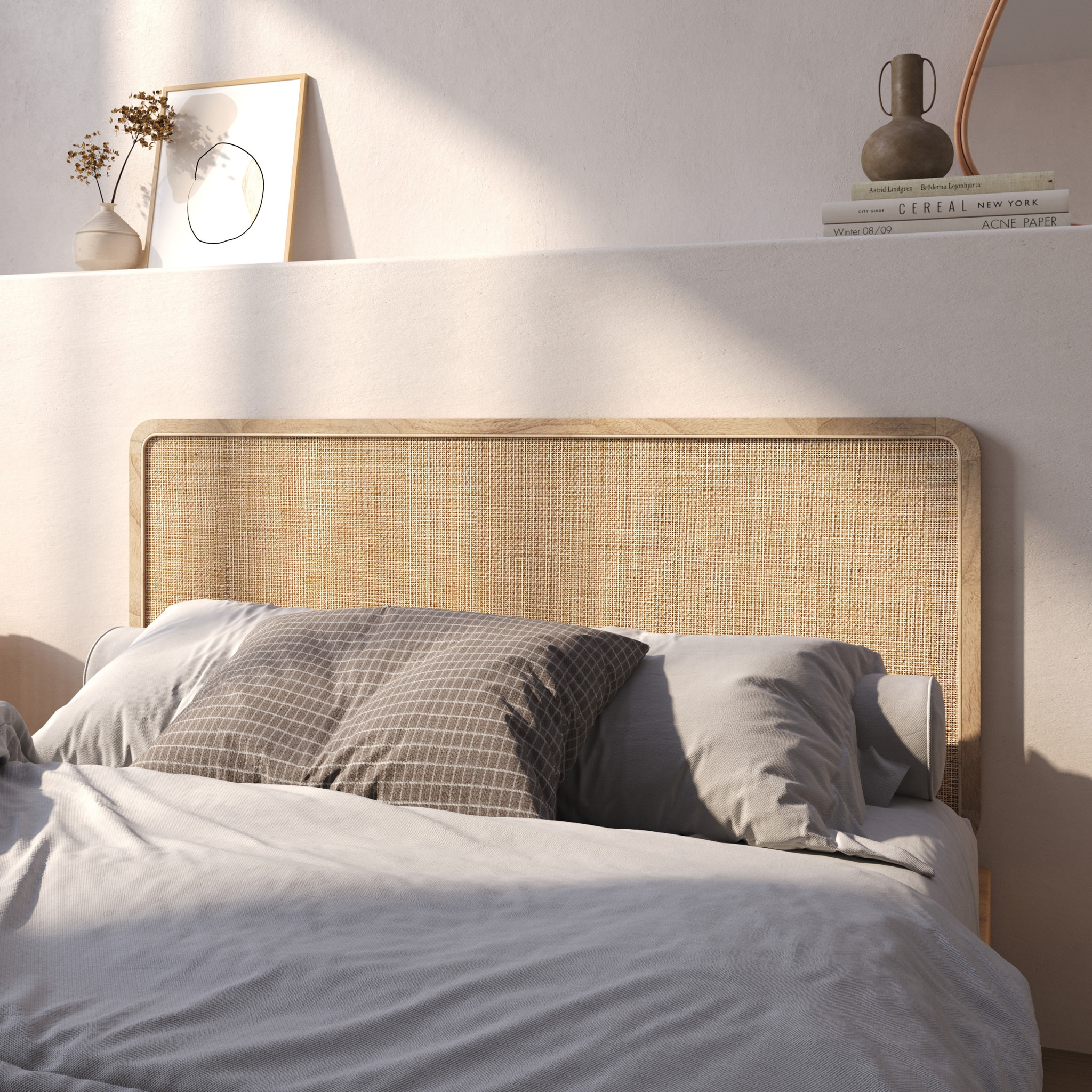 Tête de lit à suspendre en bois et cannage 140 cm - Khao