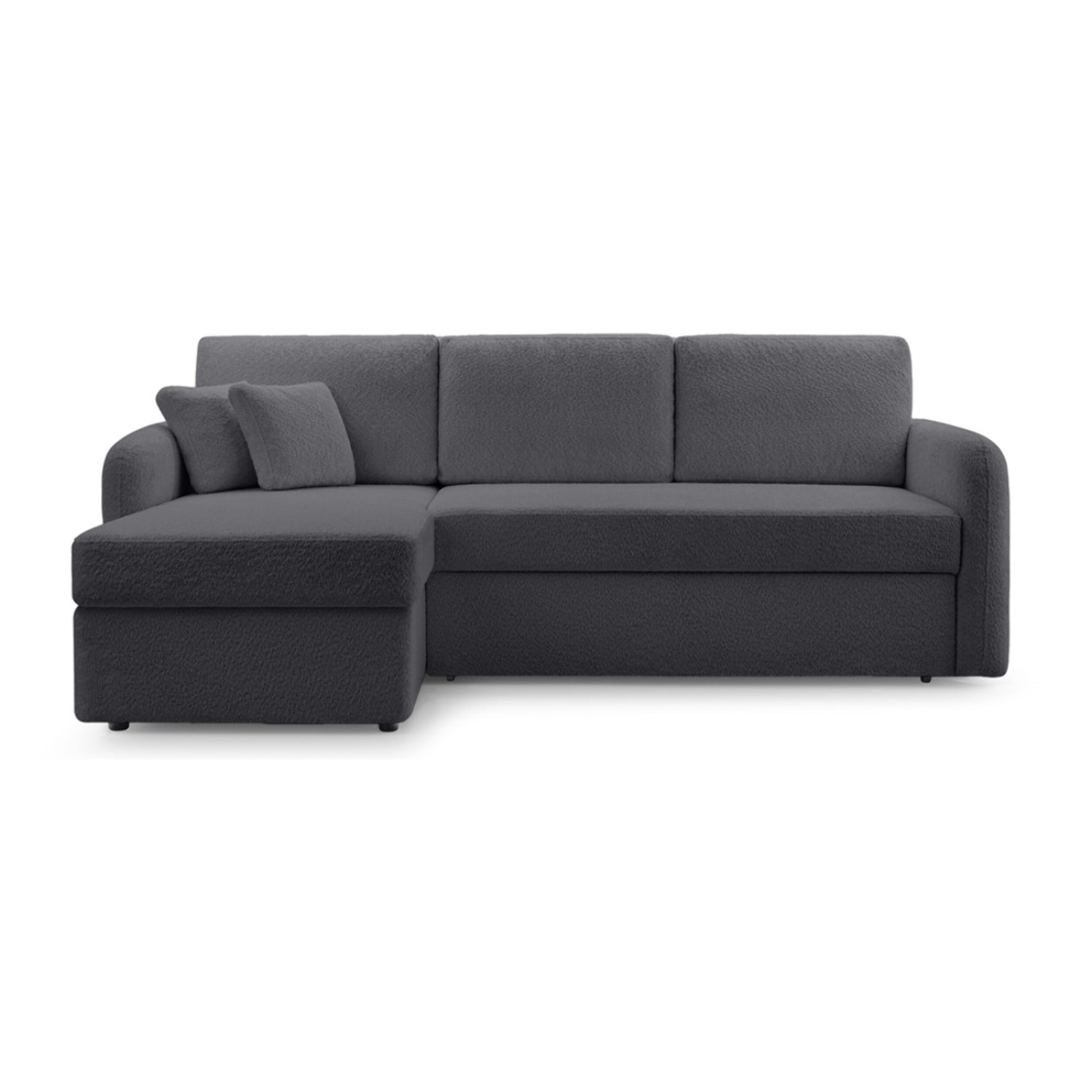 Pocatello - canapé d'angle réversible 4 places - convertible avec coffre - en tissu bouclette - Gris foncé